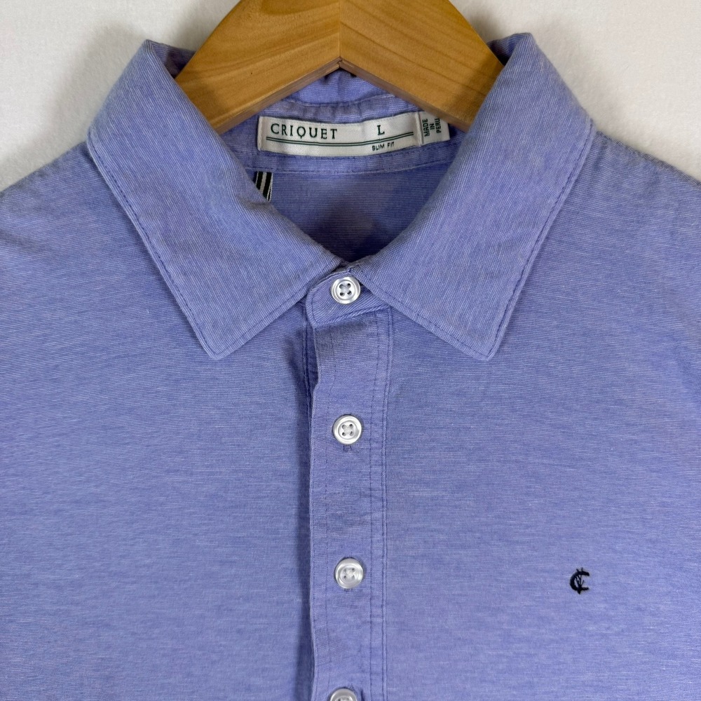 Criquet Mens Slim Fit Pima Cotton Blend Polo Shirt Blue Purple Size L